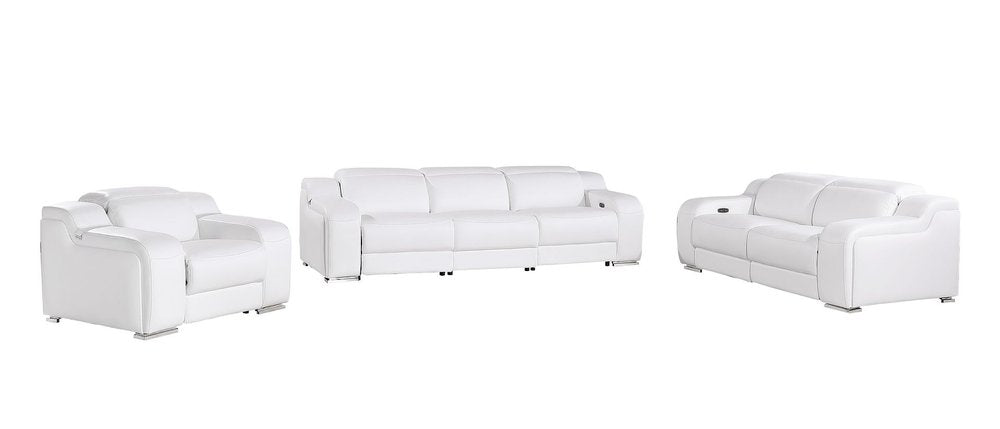 Three Piece White Leather Six Person Seating Set