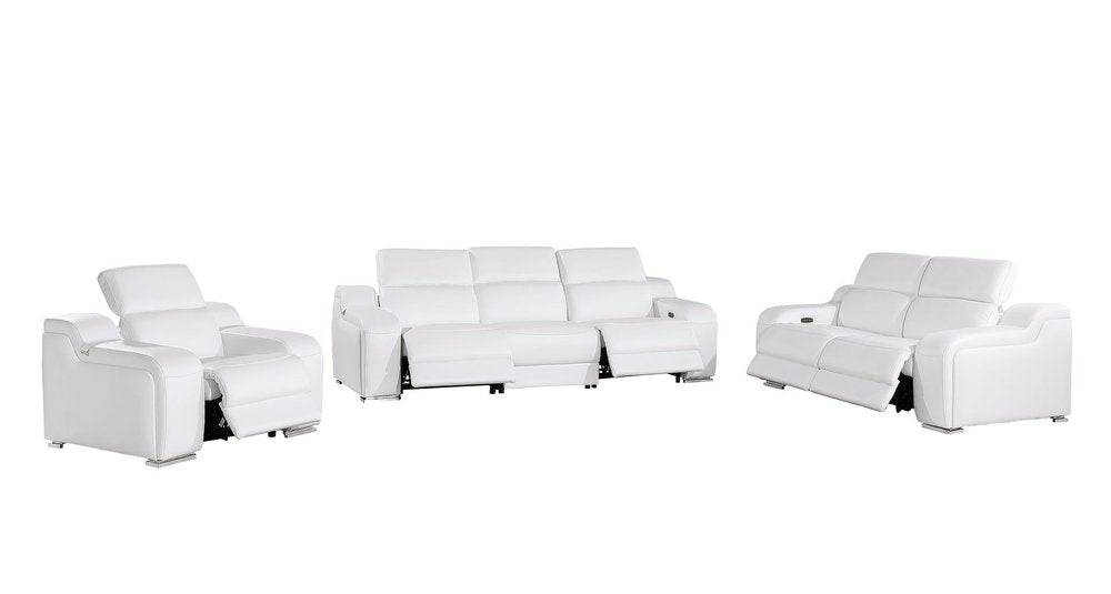 Three Piece White Leather Six Person Seating Set