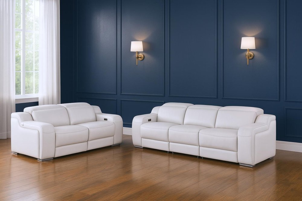 Two Piece Light Gray Leather Five Person Seating Set - 39.00" H x 103.00" W x 41.00" D