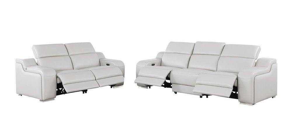 Two Piece Light Gray Leather Five Person Seating Set - 39.00" H x 103.00" W x 41.00" D