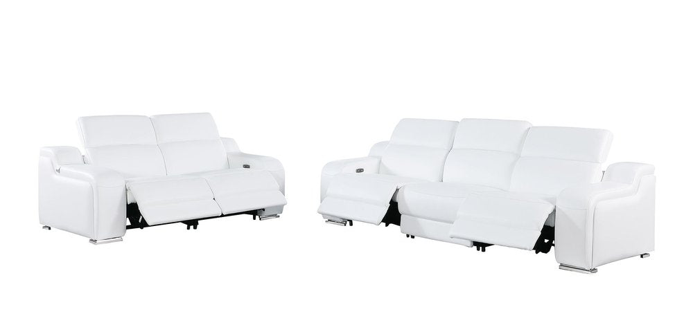 Two Piece White Leather Five Person Seating Set - 39.00" H x 103.00" W x 41.00" D