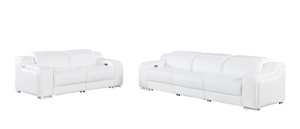 Two Piece White Leather Five Person Seating Set - 39.00" H x 103.00" W x 41.00" D