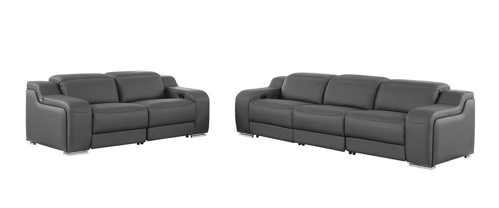 Two Piece Dark Gray Leather Five Person Seating Set