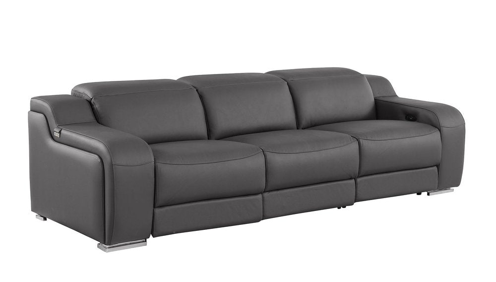 Two Piece Dark Gray Leather Five Person Seating Set