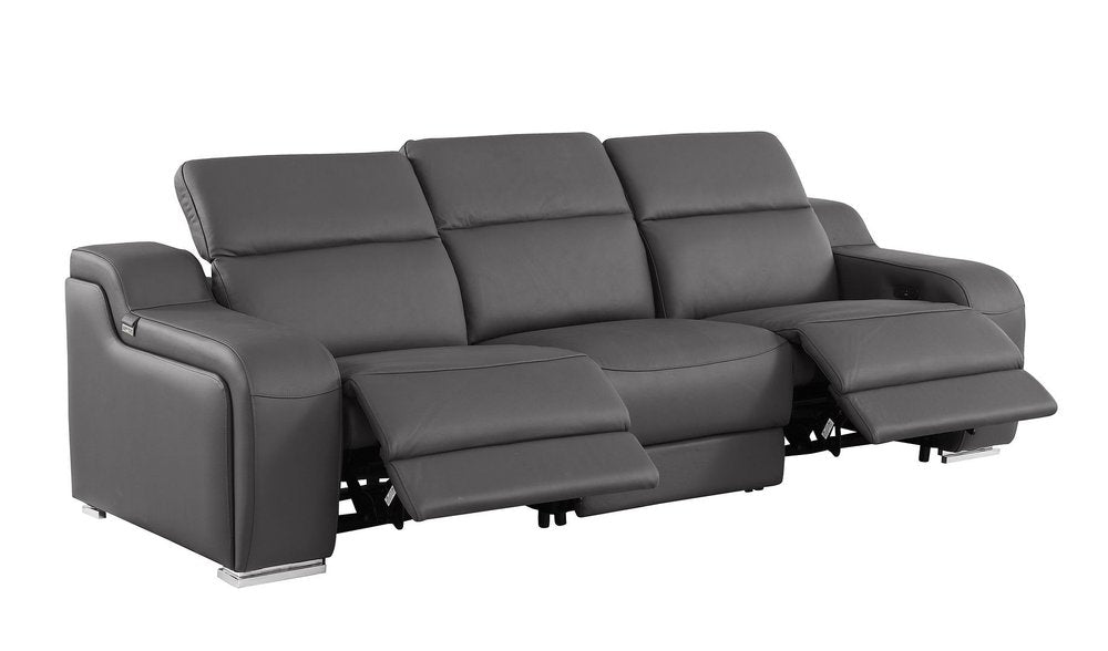 Two Piece Dark Gray Leather Five Person Seating Set