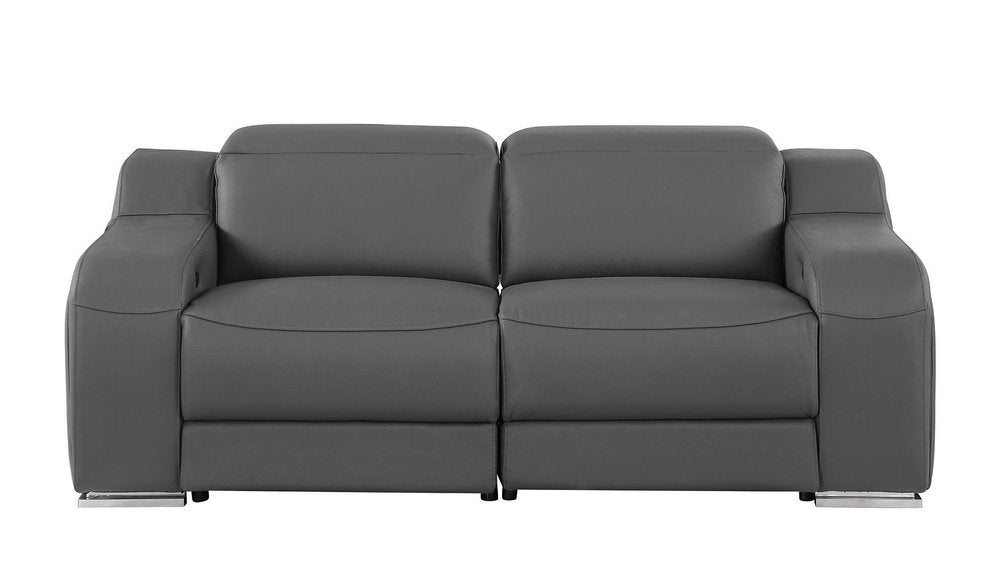 Two Piece Dark Gray Leather Five Person Seating Set