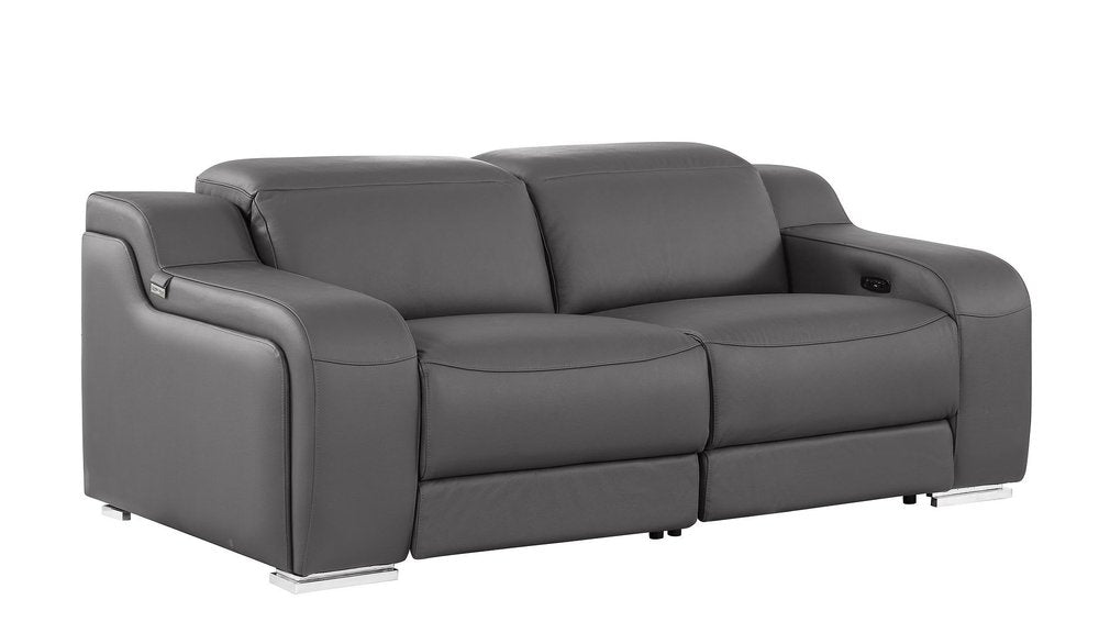 Two Piece Dark Gray Leather Five Person Seating Set