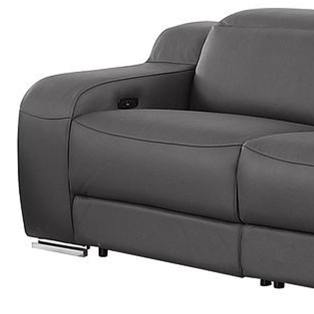 Two Piece Dark Gray Leather Five Person Seating Set