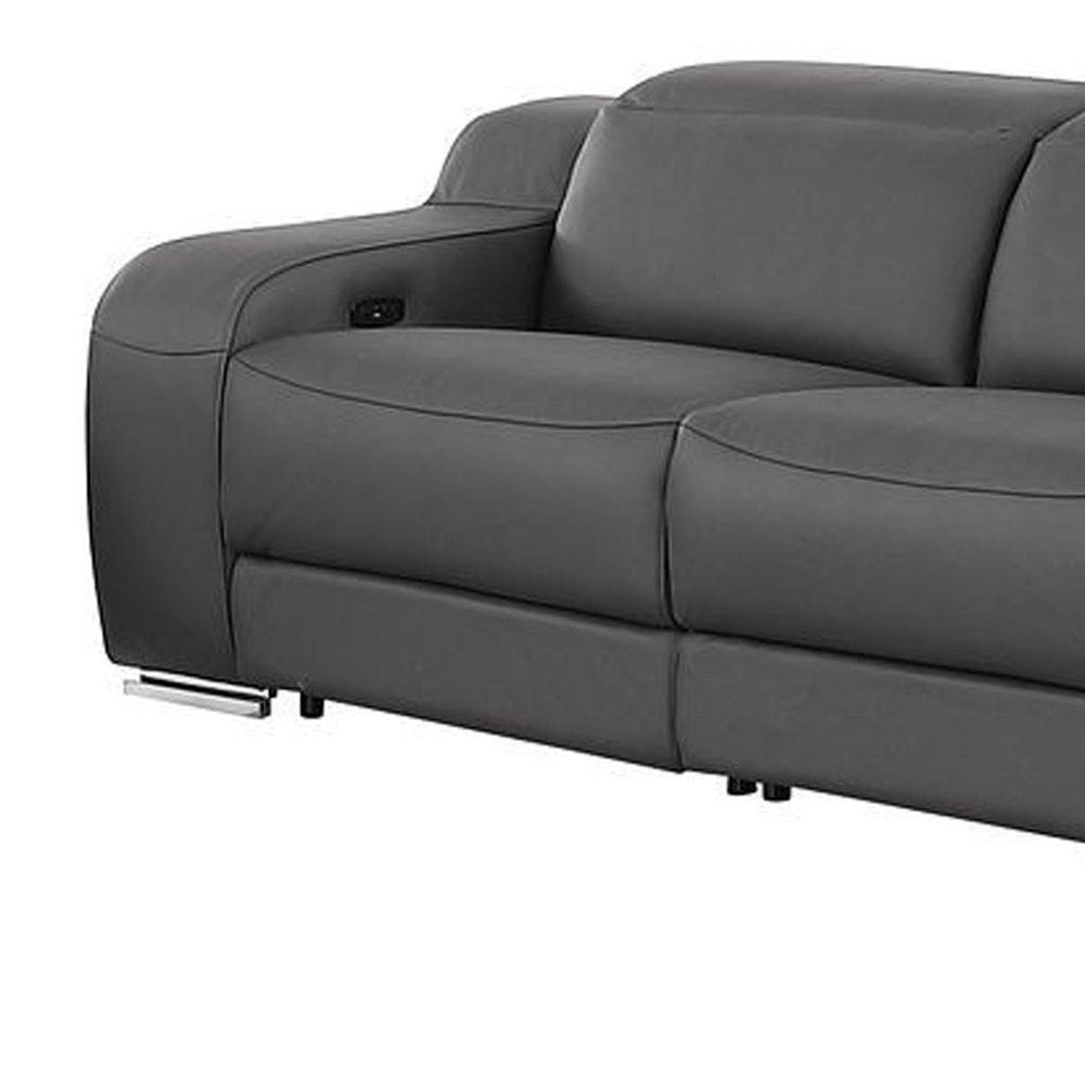 Two Piece Dark Gray Leather Five Person Seating Set