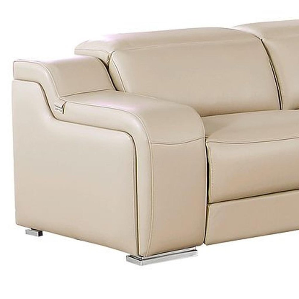 Two Piece Beige Leather Four Person Seating Set