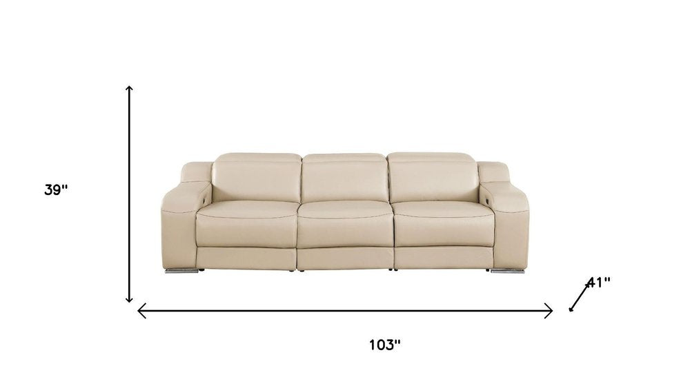 Two Piece Beige Leather Four Person Seating Set