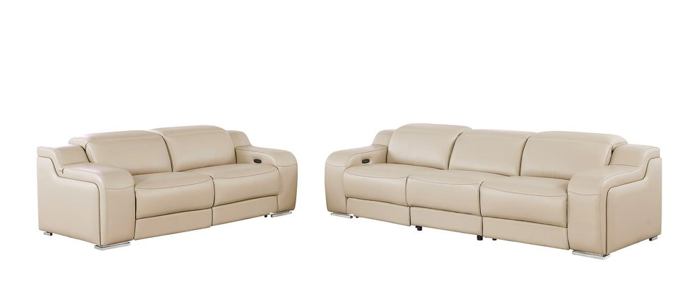 Two Piece Beige Leather Four Person Seating Set
