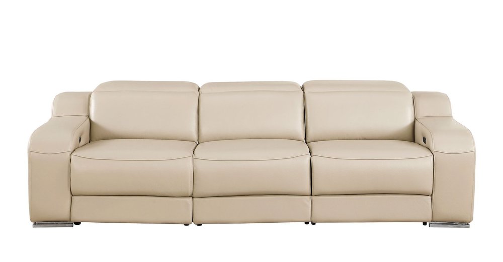 Two Piece Beige Leather Four Person Seating Set