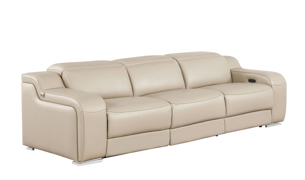 Two Piece Beige Leather Four Person Seating Set