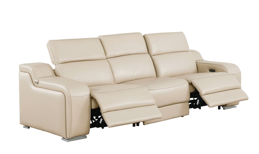 Two Piece Beige Leather Four Person Seating Set