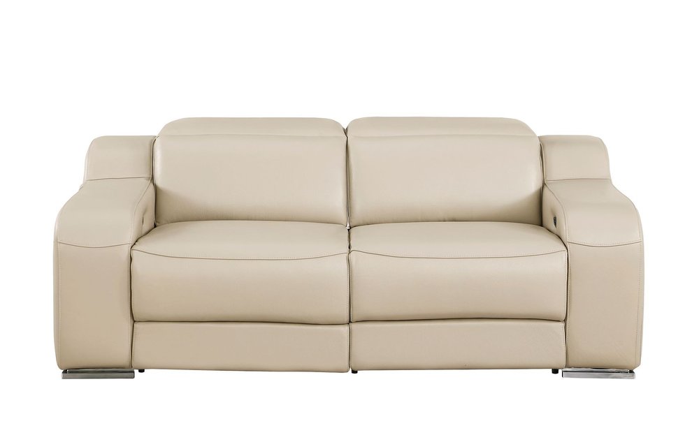 Two Piece Beige Leather Four Person Seating Set