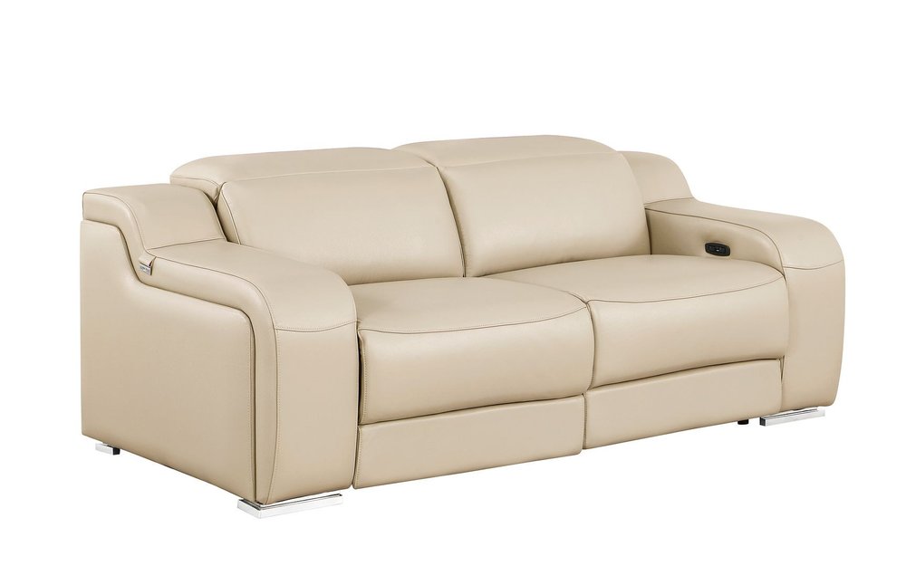 Two Piece Beige Leather Four Person Seating Set