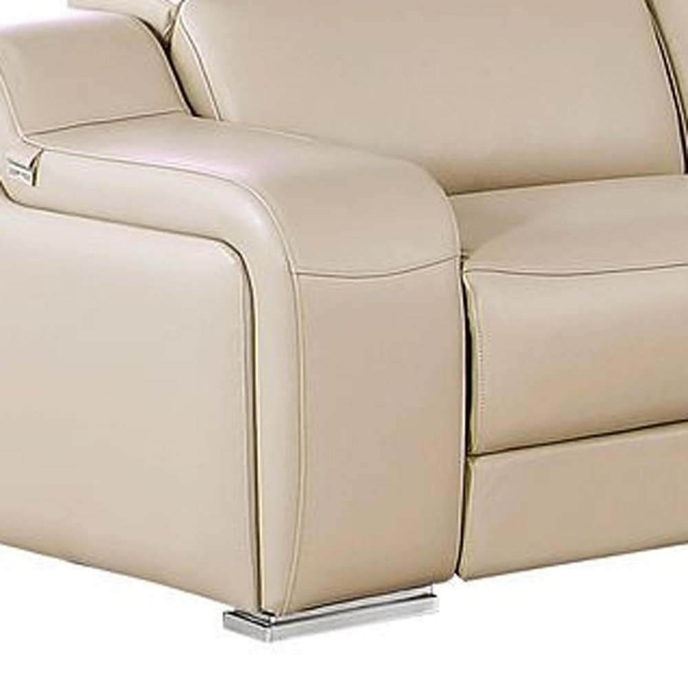Two Piece Beige Leather Four Person Seating Set