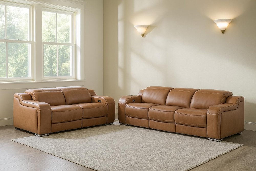 Two Piece Chestnut Leather Four Person Seating Set