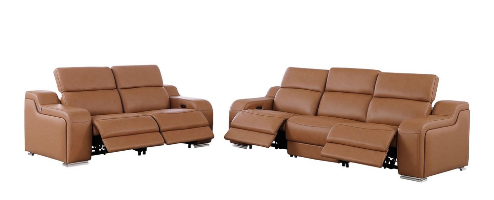Two Piece Chestnut Leather Four Person Seating Set
