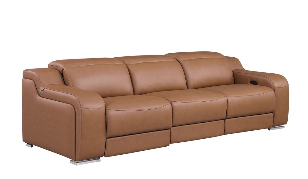 Two Piece Chestnut Leather Four Person Seating Set
