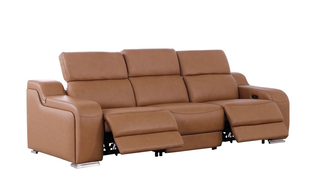 Two Piece Chestnut Leather Four Person Seating Set