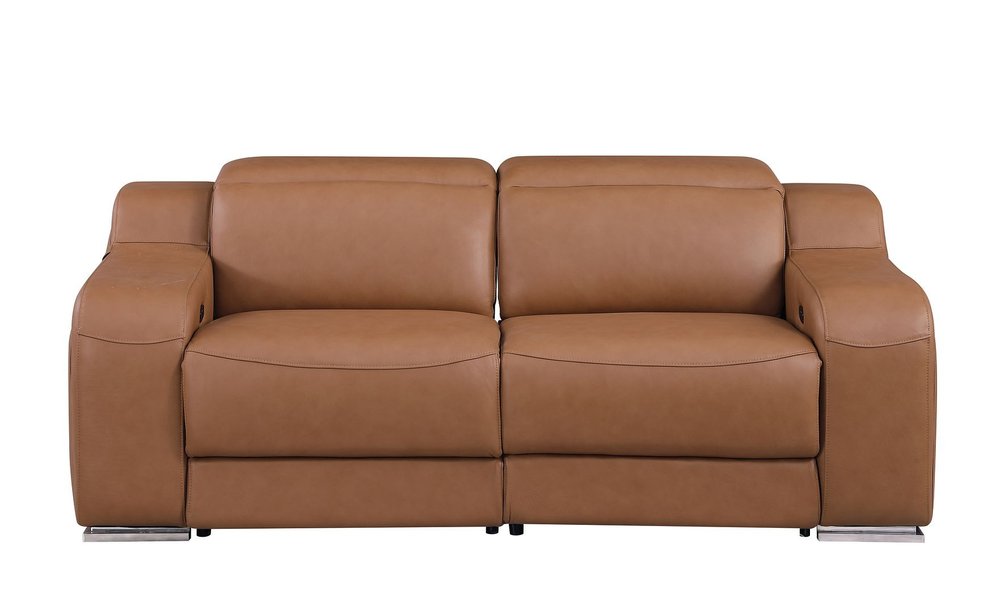 Two Piece Chestnut Leather Four Person Seating Set