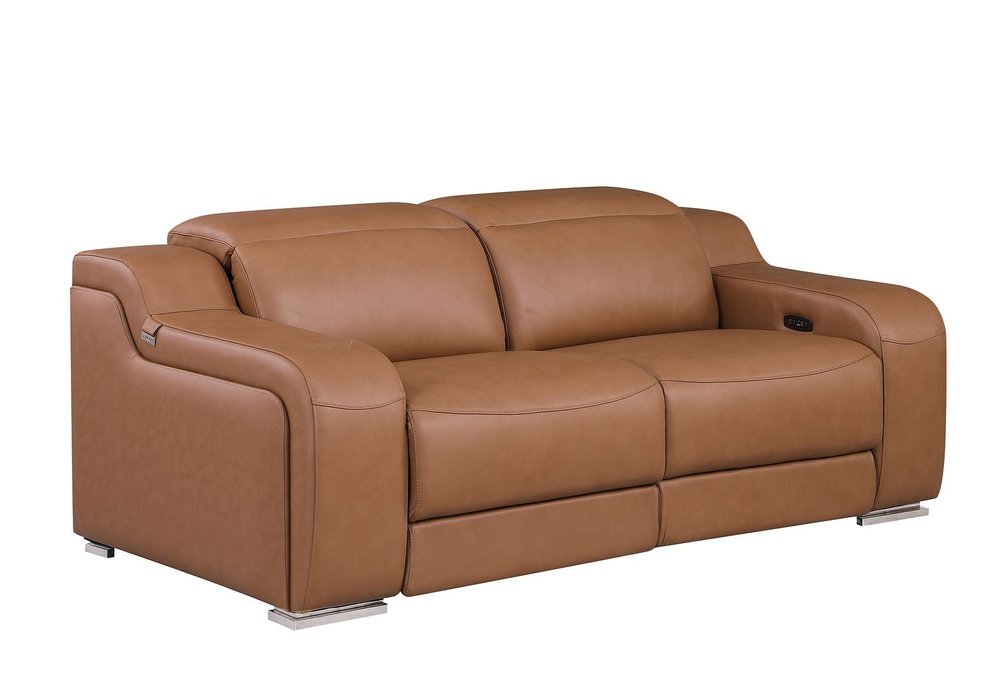 Two Piece Chestnut Leather Four Person Seating Set
