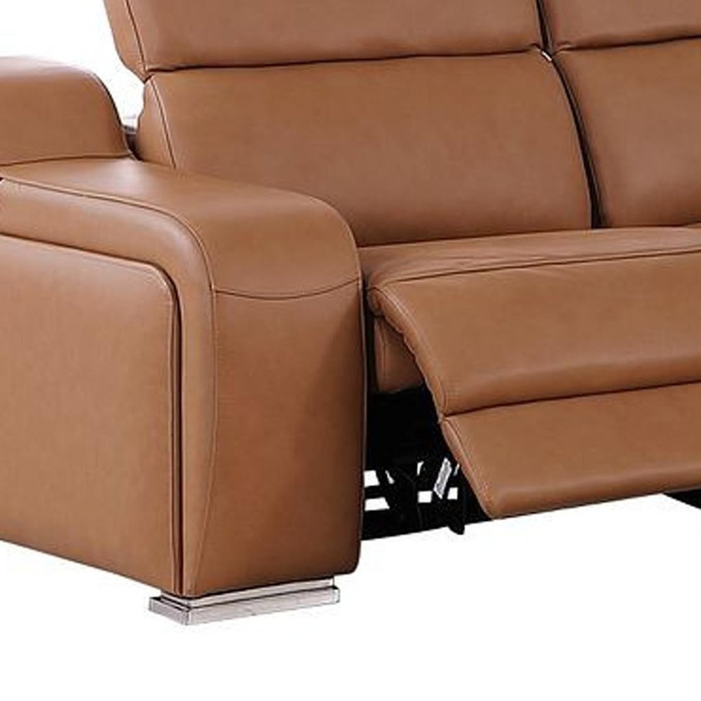 Two Piece Chestnut Leather Four Person Seating Set