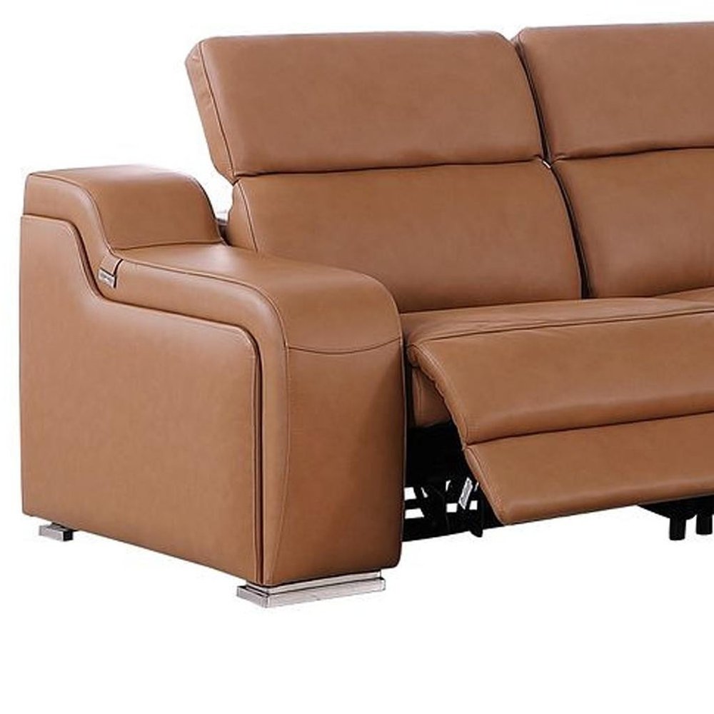 Two Piece Chestnut Leather Four Person Seating Set