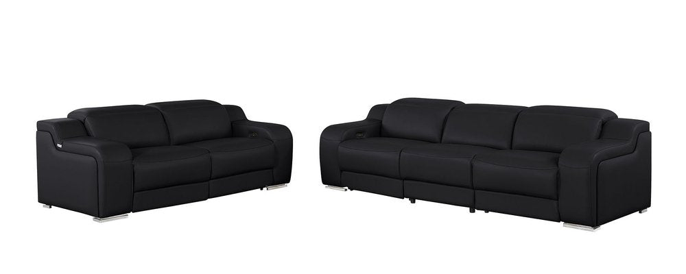 Two Piece Black Leather Five Person Seating Set