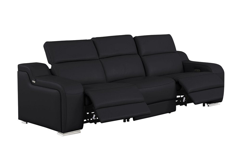 Two Piece Black Leather Five Person Seating Set