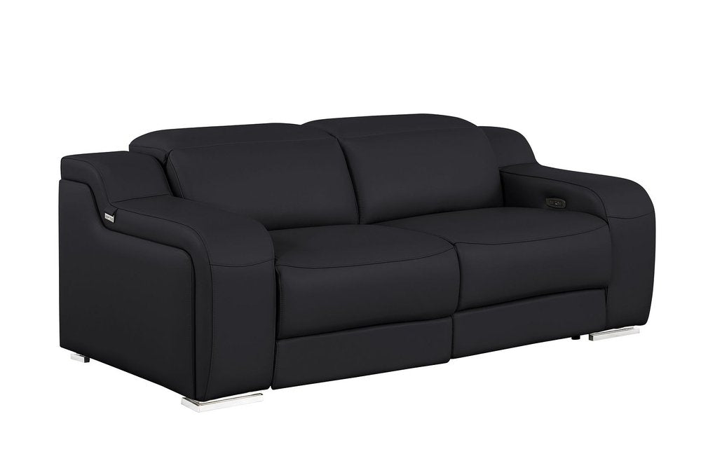 Two Piece Black Leather Five Person Seating Set