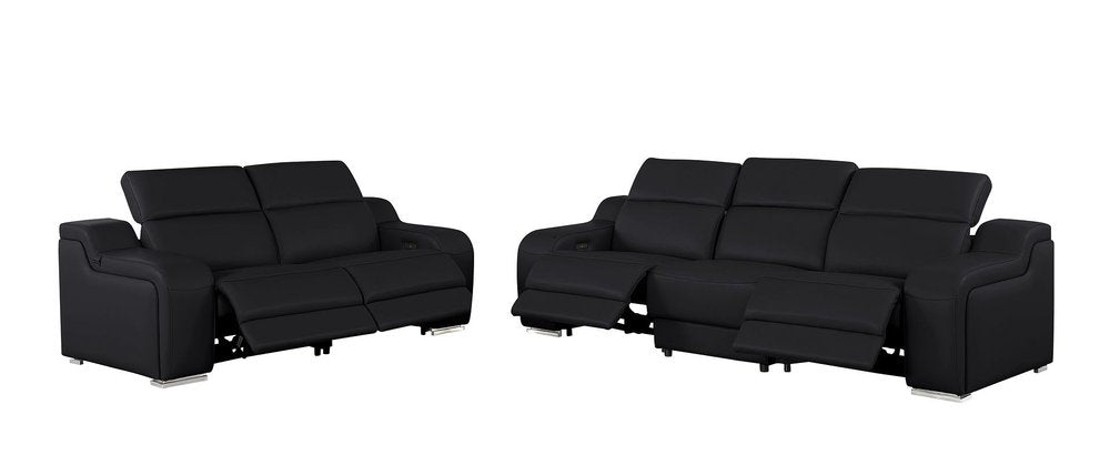Two Piece Black Leather Five Person Seating Set
