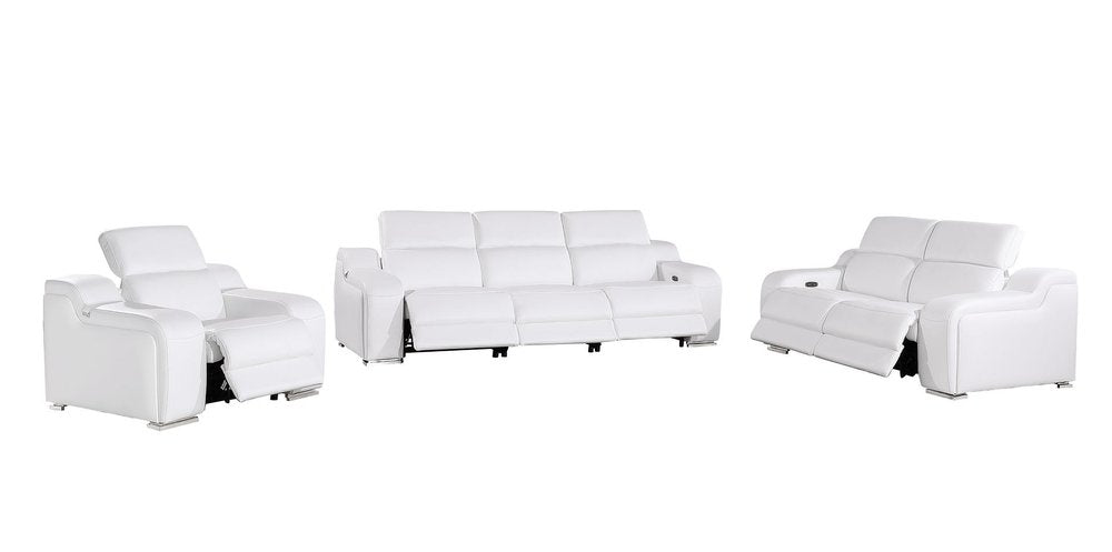 Three Piece White Leather Six Person Seating Set