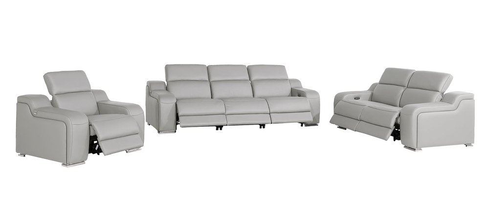 Three Piece Light Gray Leather Six Person Seating Set