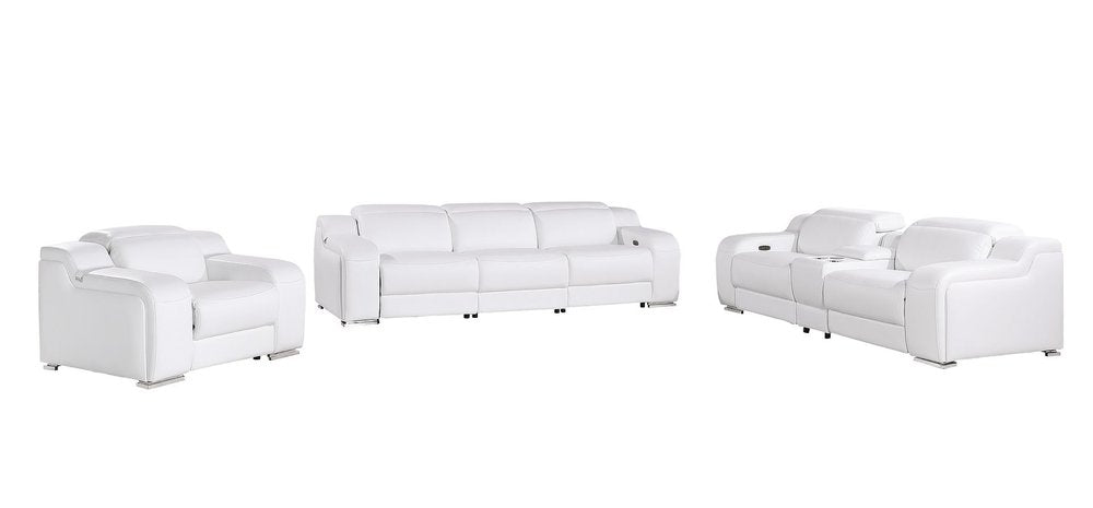 Three Piece White Leather Six Person Seating Set