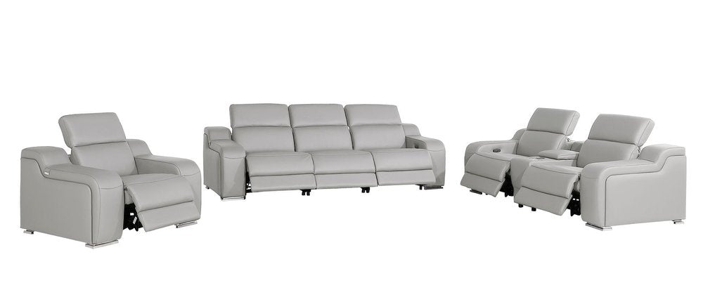 Three Piece Light Gray Leather Six Person Seating Set
