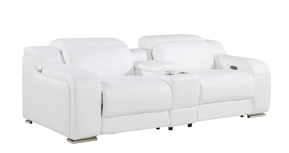 Three Piece White Leather Six Person Seating Set