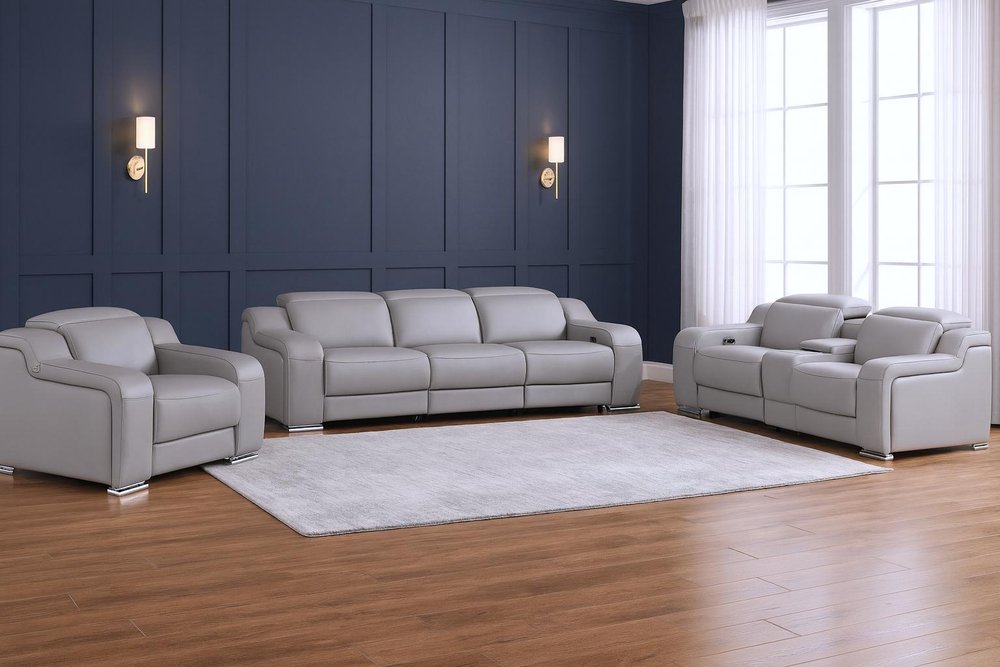 Three Piece Light Gray Leather Six Person Seating Set