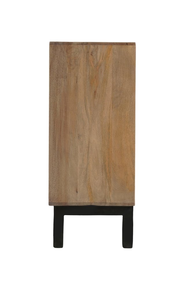 80" Brown Solid Wood Carved Geometric Sideboard with Four Doors on a white background