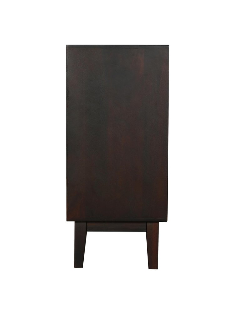 80" Dark Brown Solid Wood Carved Abstract Sideboard with Four Doors on a white background