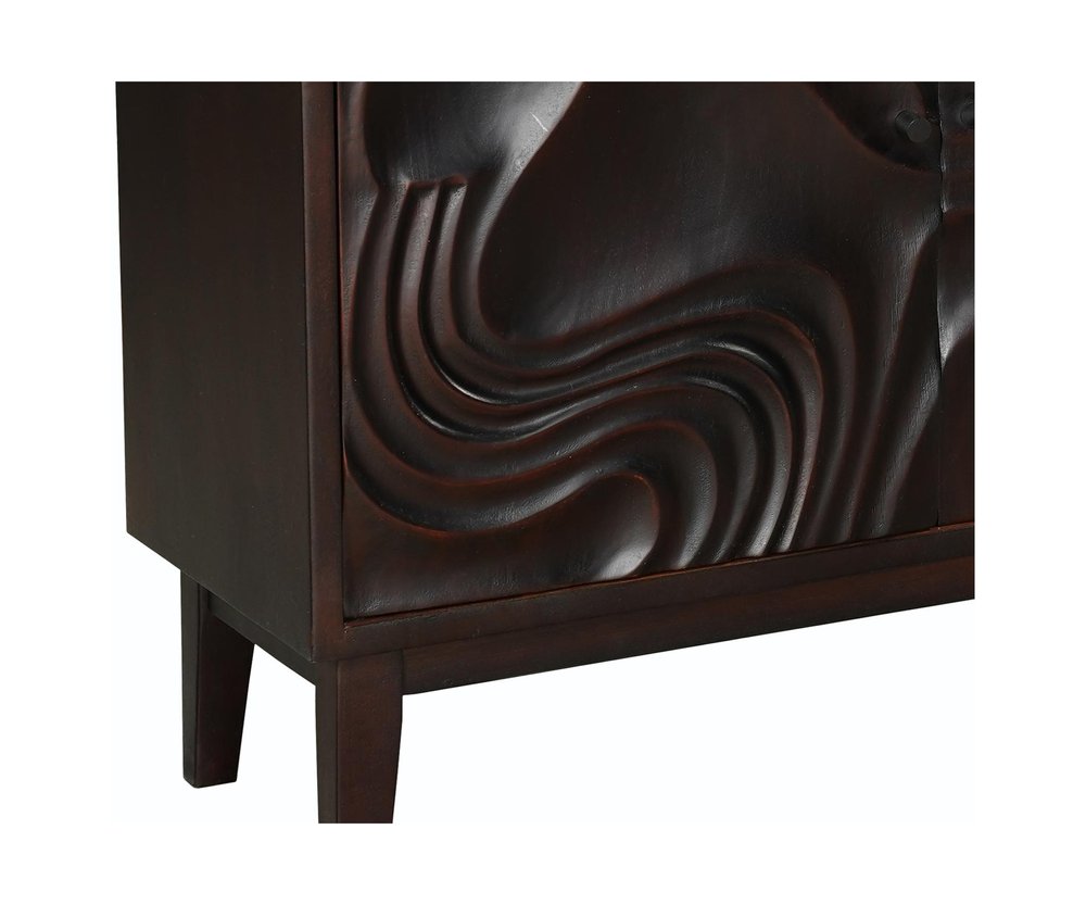 80" Dark Brown Solid Wood Carved Abstract Sideboard with Four Doors on a white background