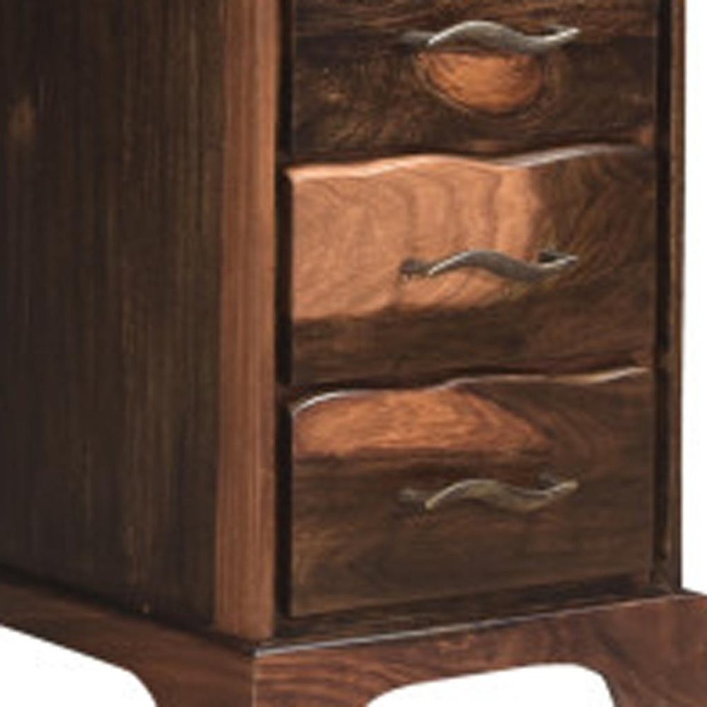 68" Dark Brown Solid Wood Pedestal Executive Desk With Seven Drawers
