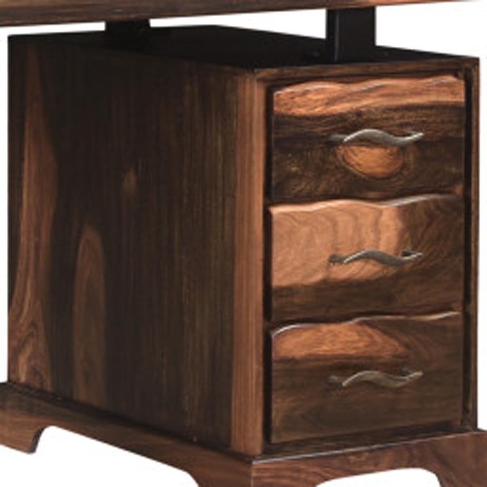 68" Dark Brown Solid Wood Pedestal Executive Desk With Seven Drawers