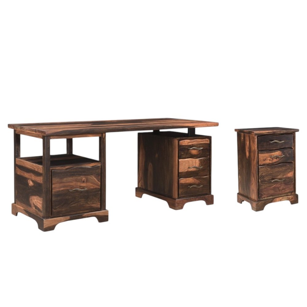 68" Dark Brown Solid Wood Pedestal Executive Desk With Seven Drawers