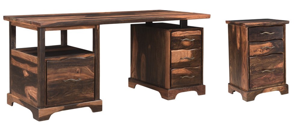 68" Dark Brown Solid Wood Pedestal Executive Desk With Seven Drawers