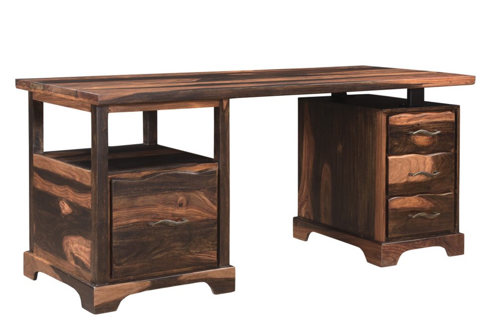 68" Dark Brown Solid Wood Pedestal Executive Desk With Seven Drawers