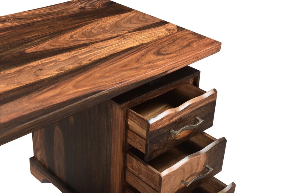 68" Dark Brown Solid Wood Pedestal Executive Desk With Seven Drawers