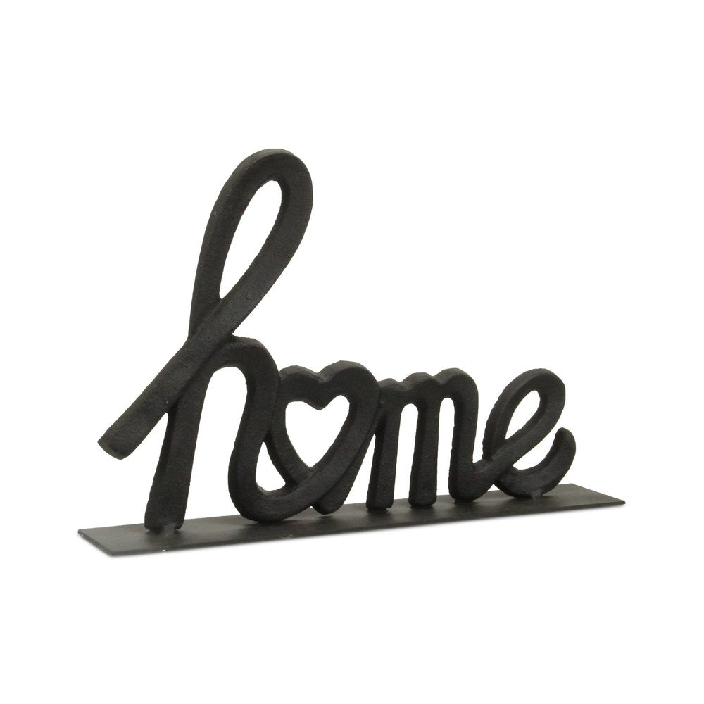 12" Black Cast Iron Home Hand Painted Tabletop Sculpture. Sculpture isolated on a plain white background, showing a black metal surface.